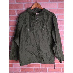 Vintage 60s Pullover Rain Jacket Vented Hooded 1/4 Zip Green Made Japan